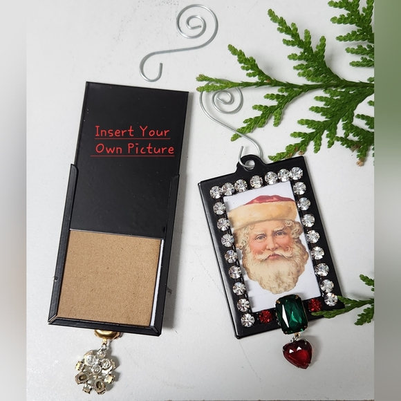 Photo Frame Rhinestone Ornament -  Christmas Holiday Handcrafted New Assemblage - Picture 3 of 4
